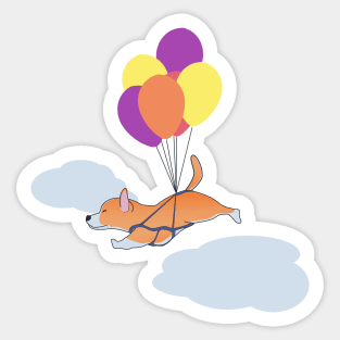 Happy Corgi Flying on Bundle of Balloons Sticker